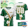 Los Angeles Chargers 2026 NFL Personalized Happy St. Patrick’s Day 3D Shirt