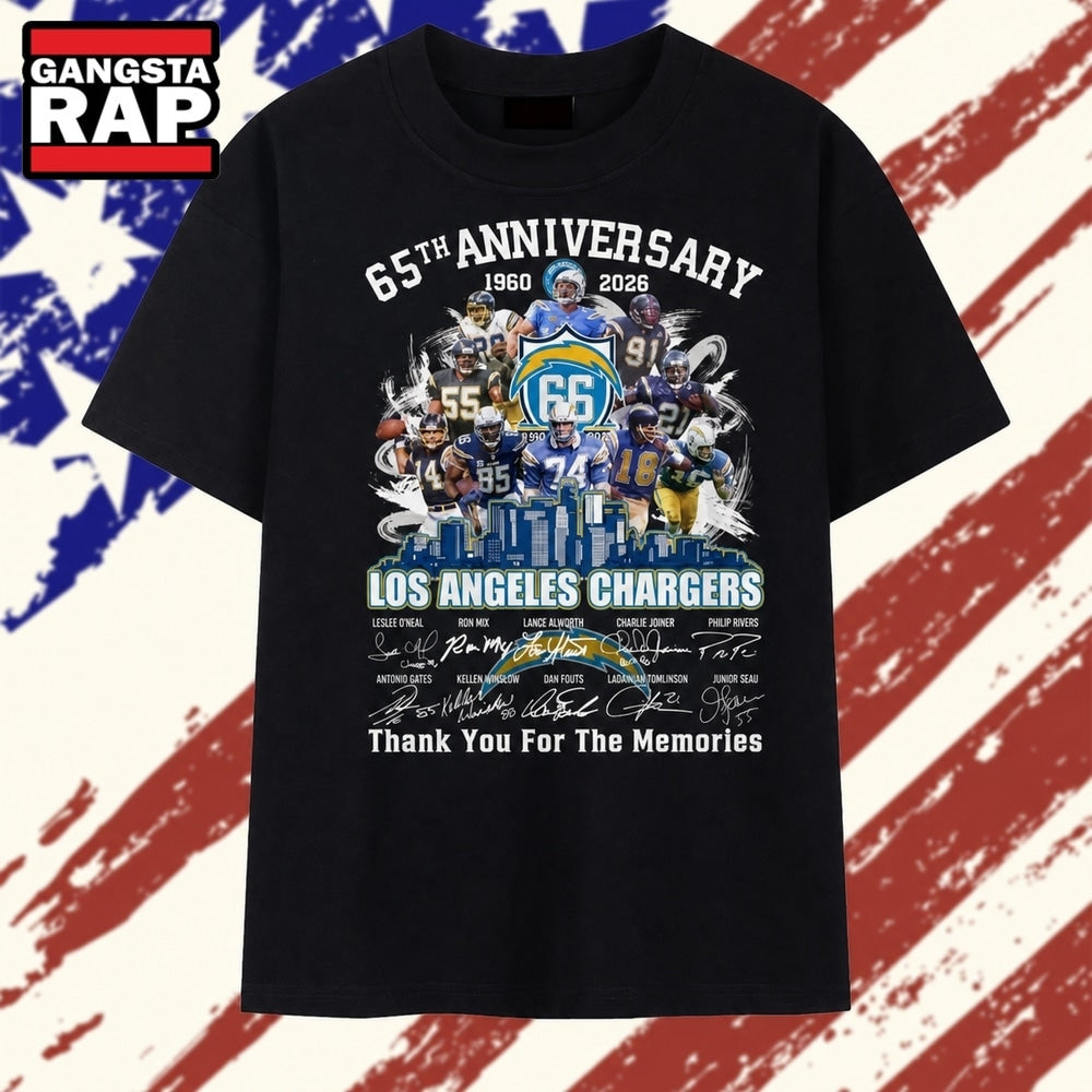Los Angeles Chargers 65th Anniversary 1960 2025 Legends Signatures T Shirt