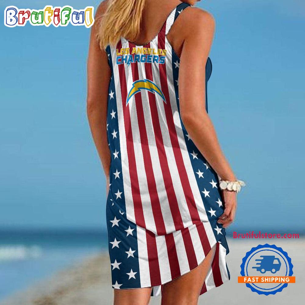 Los Angeles Chargers In My Veins USA In My Heart Independence Day Women’s Summer Beach Sling Dress