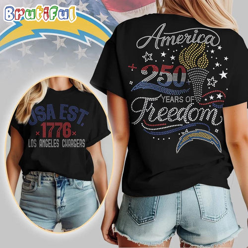 Los Angeles Chargers NFL 250 Years Independence Day Rhinestone Dot Unisex 3D Shirt