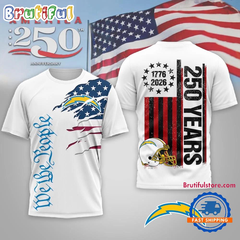 Los Angeles Chargers NFL We The People USA 250th Anniversary White T Shirt