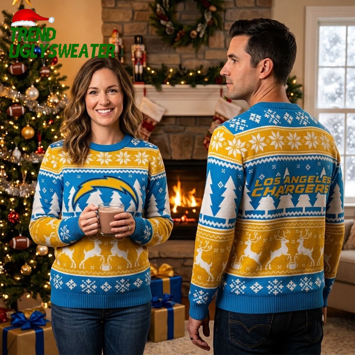 Los Angeles Chargers Reindeer Pattern Ugly Christmas Sweater