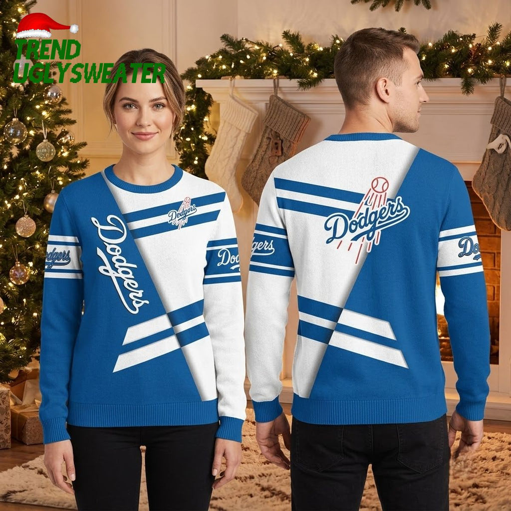 Los Angeles Dodgers Baseball Striped Ugly Christmas Sweater