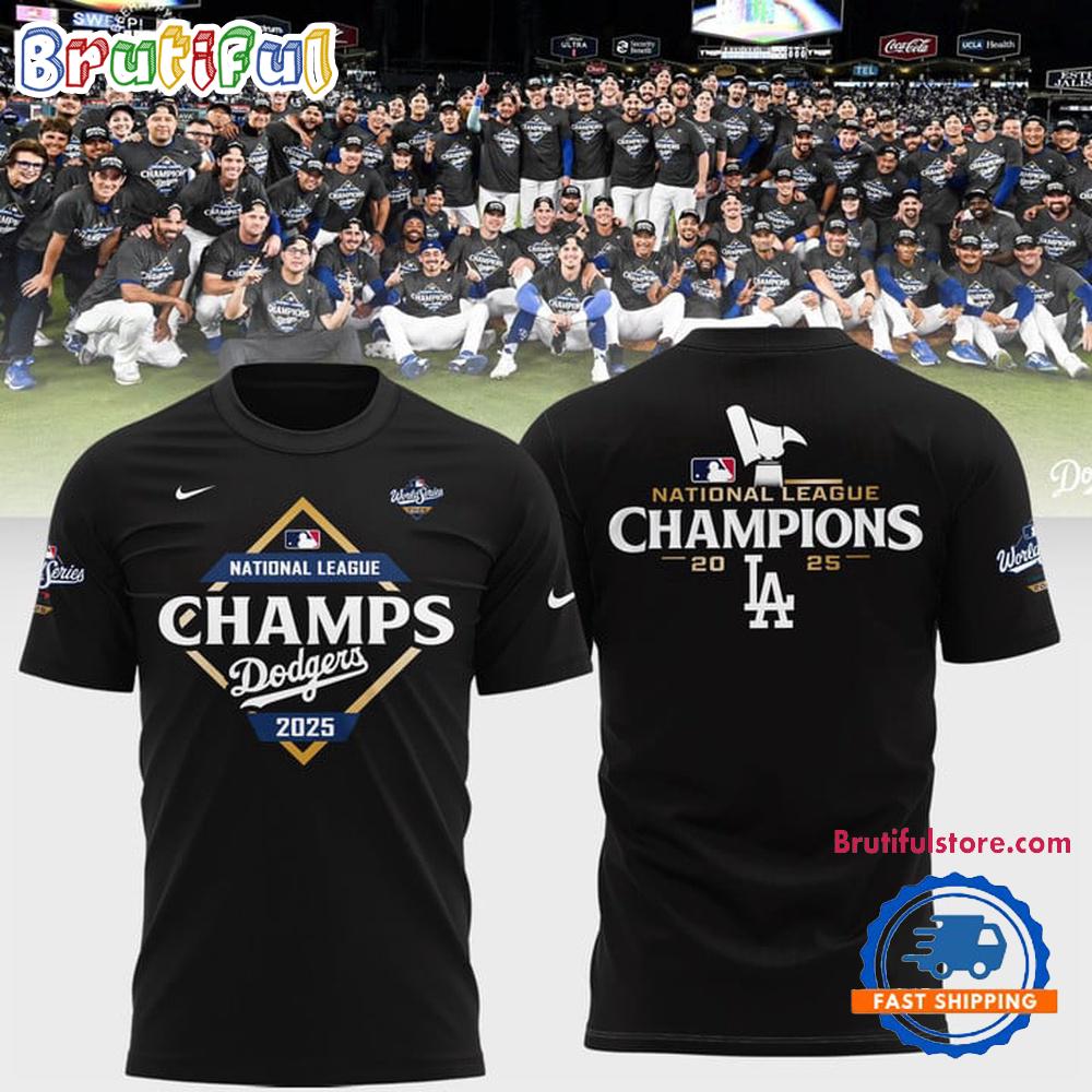 Los Angeles Dodgers National League Champions 2025 Black T Shirt