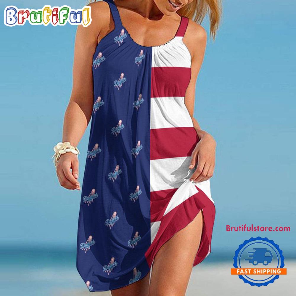 Los Angeles Dodgers USA Flag Design Women’s Summer Beach Sling Dress