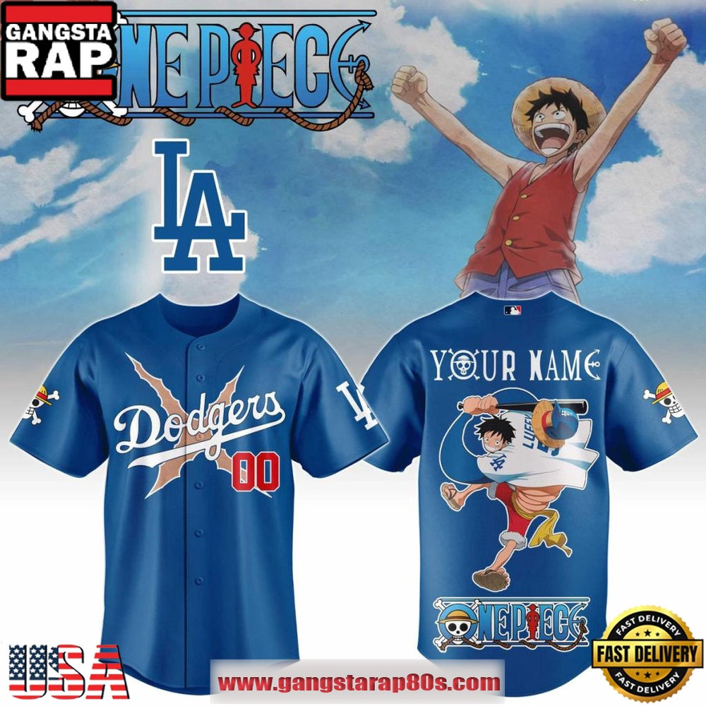 Los Angeles Dodgers x One Piece Night 2026 Luffy Custom Baseball Jersey