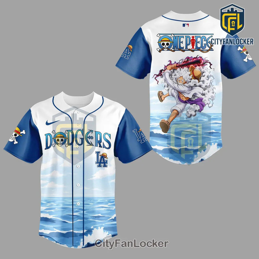 Los Angeles Dodgers x One Piece Night Luffy Gear 5 Baseball Jersey