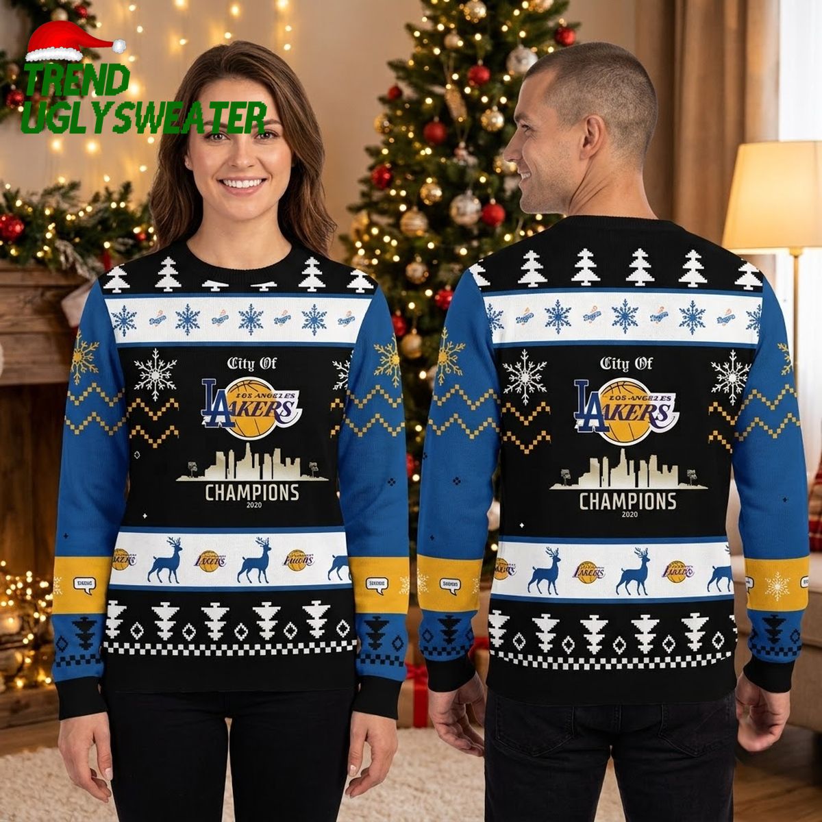 Los Angeles Lakers Champions Basketball Ugly Christmas Sweater