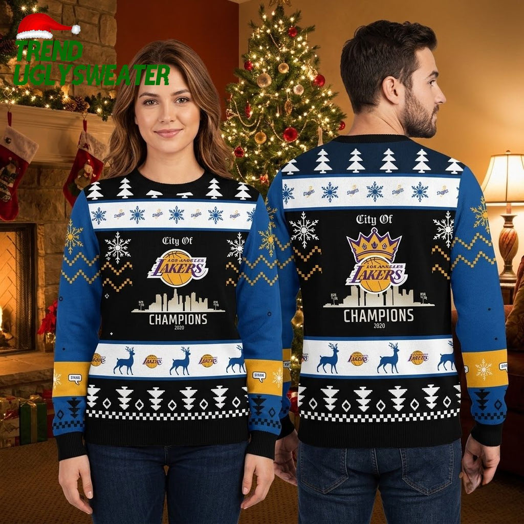 Los Angeles Lakers Champions Snowflake Ugly Christmas Sweater