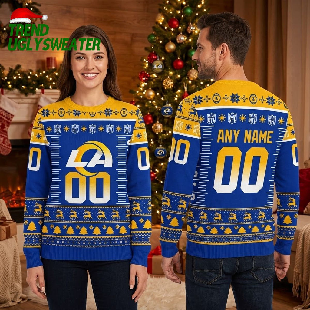 Los Angeles Rams Custom Name And Number Logo Ugly Christmas Sweater
