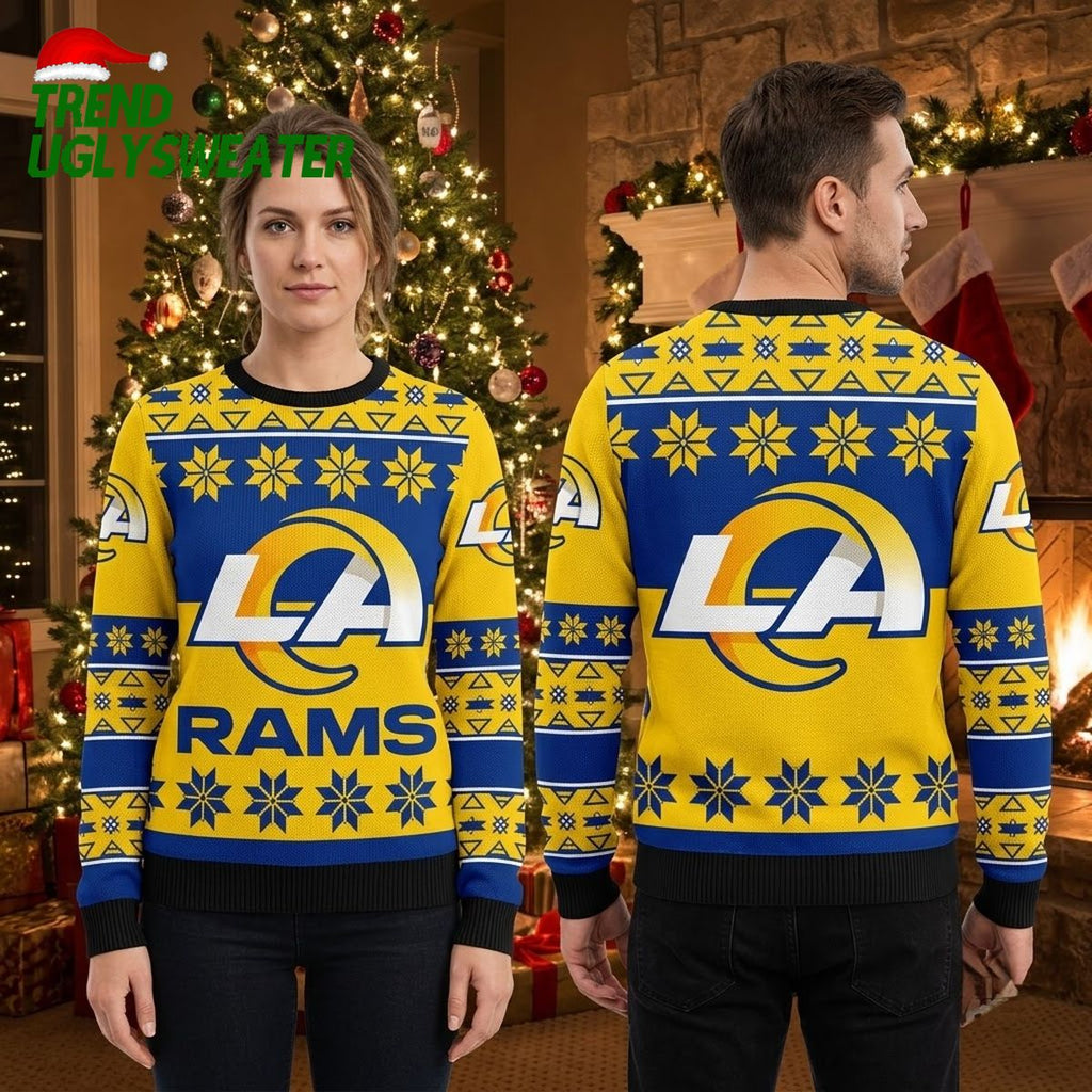 Los Angeles Rams LA Logo Snowflake Ugly Christmas Sweater