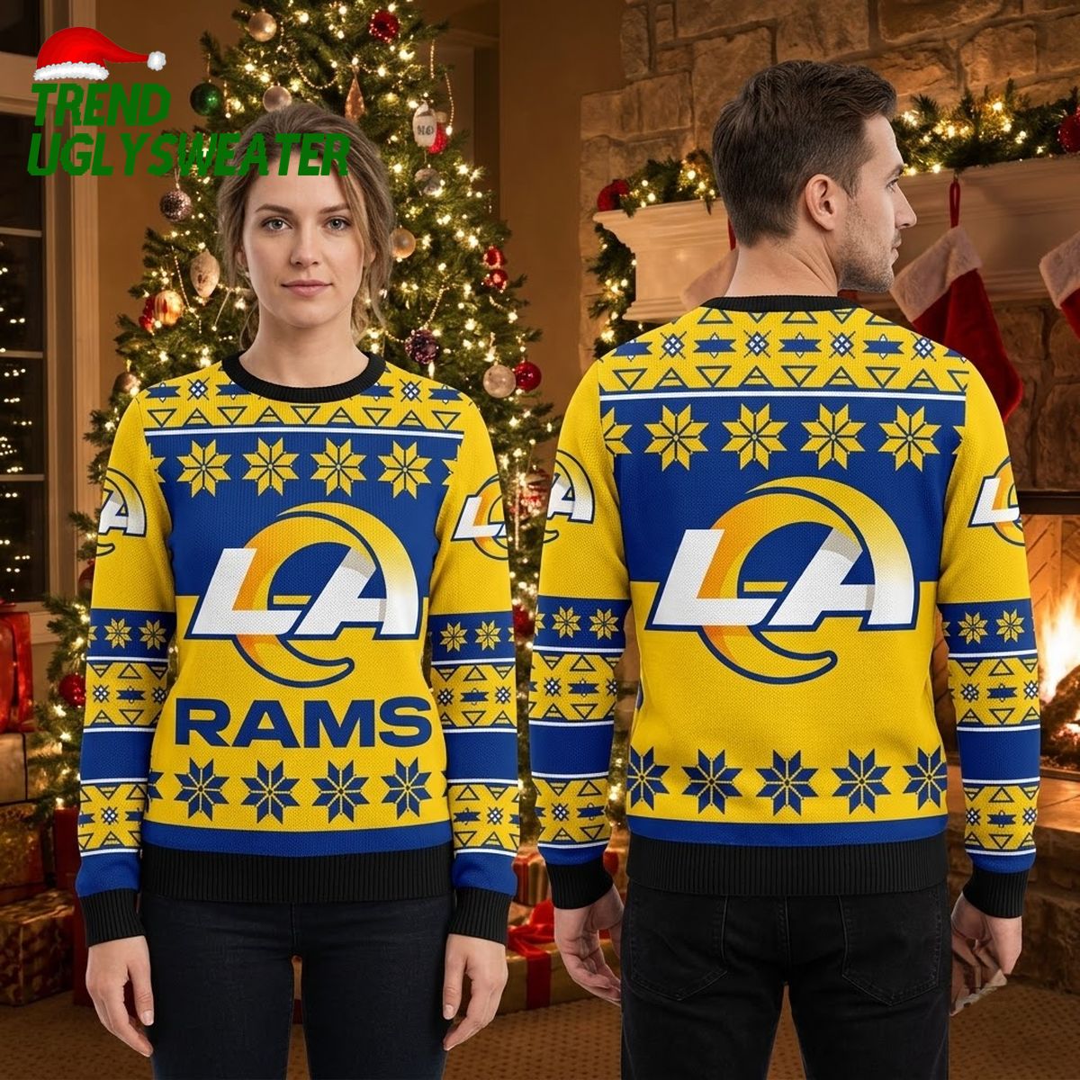 Los Angeles Rams LA Logo Snowflake Ugly Christmas Sweater