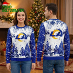 Los Angeles Rams Logo Snowflake Forest Ugly Christmas Sweater