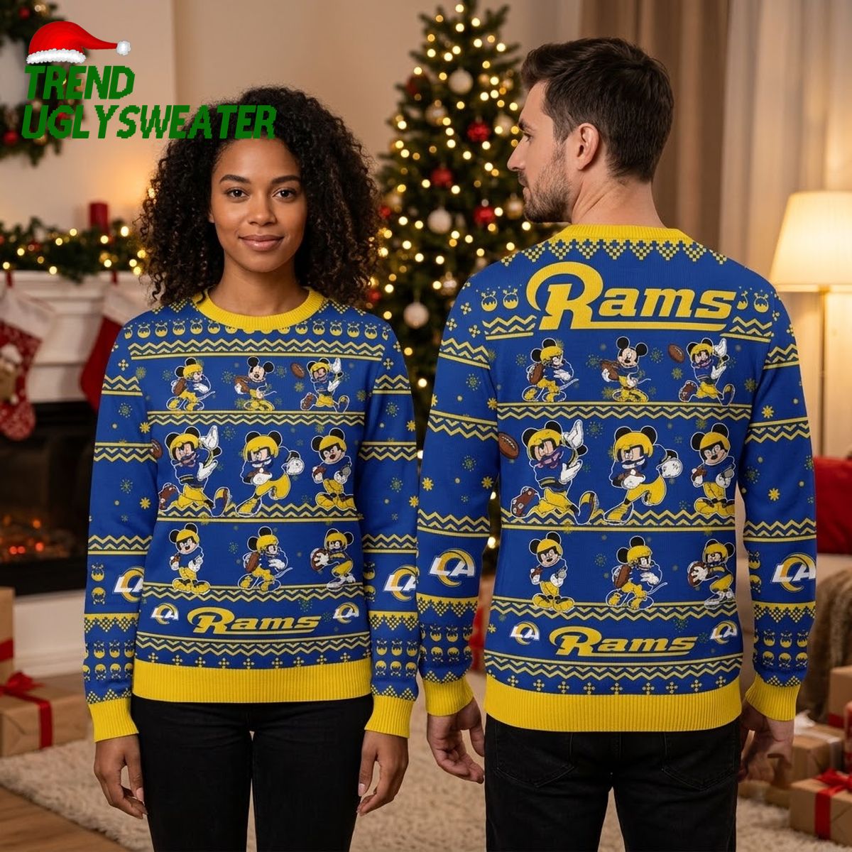 Los Angeles Rams Mickey Mouse Football Player Ugly Christmas Sweater