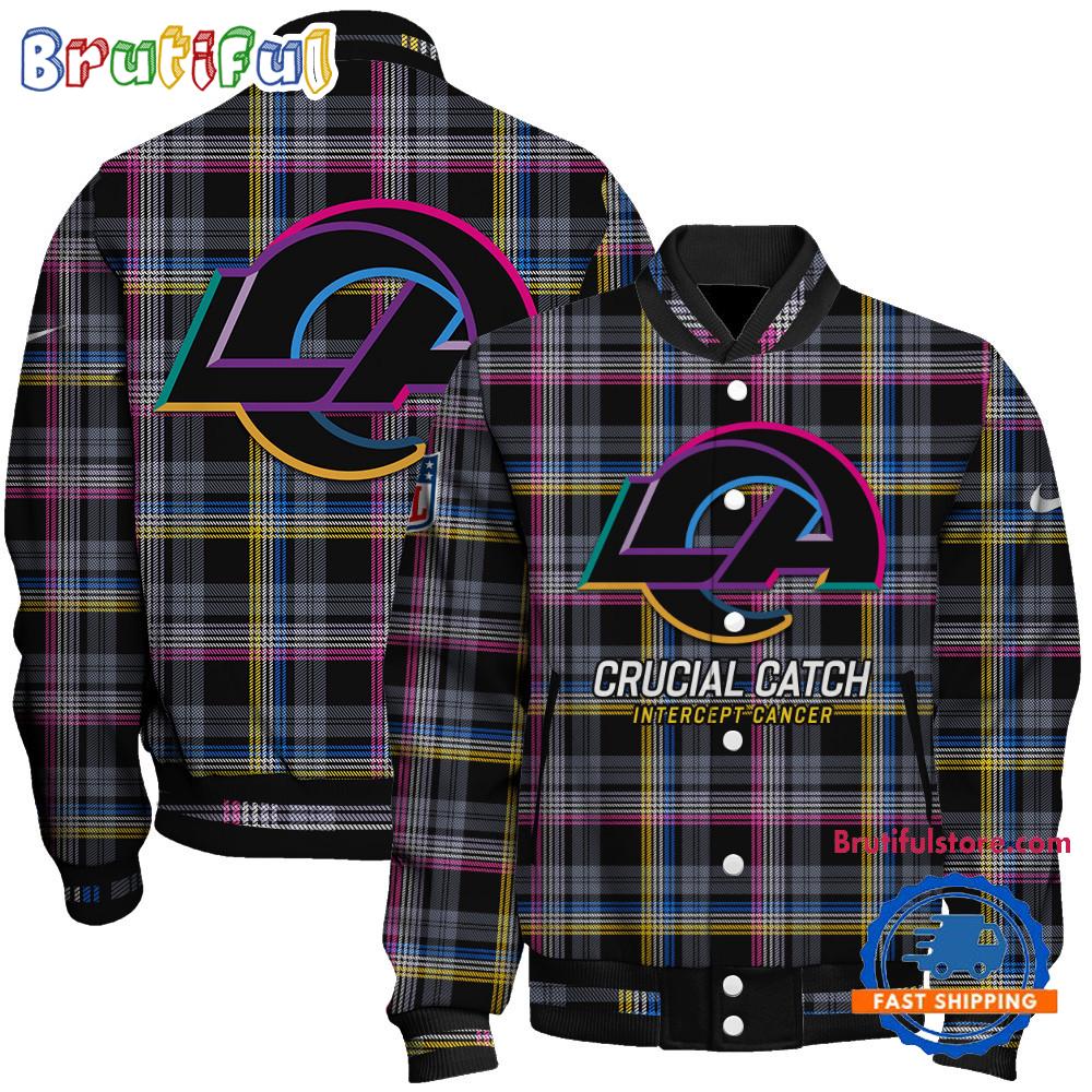 Los Angeles Rams National Football League Crucial Catch Intercept Cancer Unisex Varsity Jacket