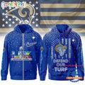 Los Angeles Rams NFL 2026 Super Bowl Defend Our Turf Zip Hoodie Shirt