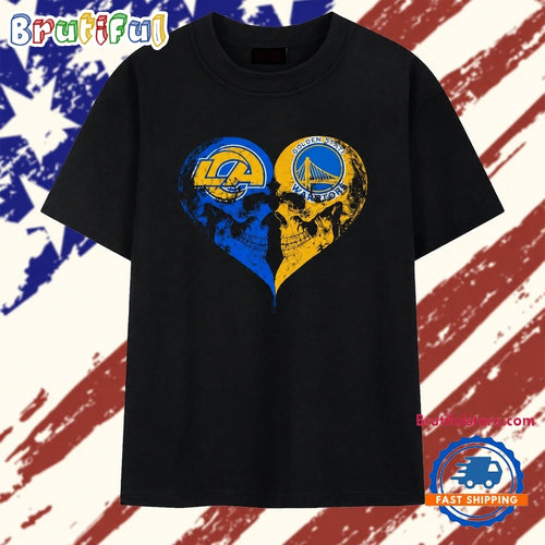 Los Angeles Rams x Golden State Warriors skulls face to face heart shape distressed T Shirt