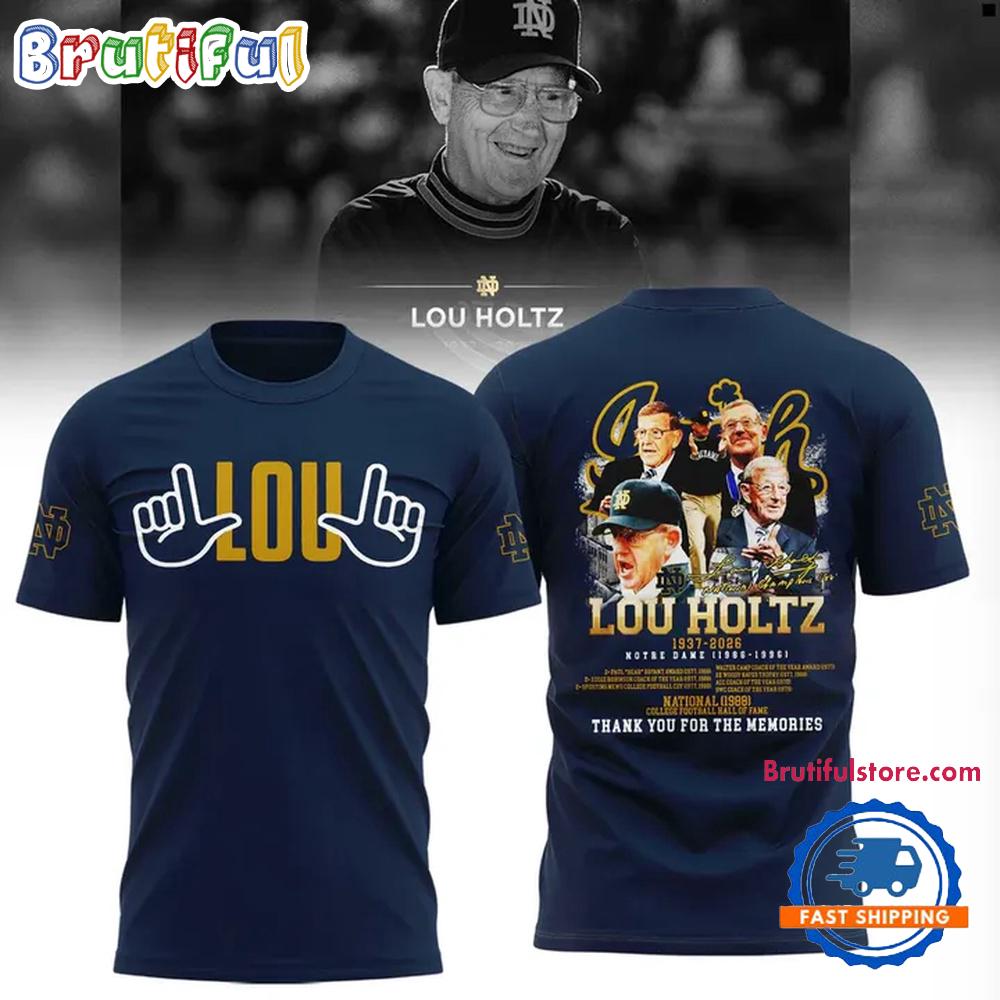 Lou Holtz 1937-2026 Thank You For The Memories Notre Dame Fighting Irish Football T Shirt