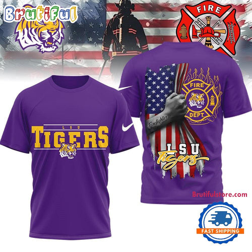 LSU Tigers 2025 NCAA Firefighter American Flag 3D Shirt