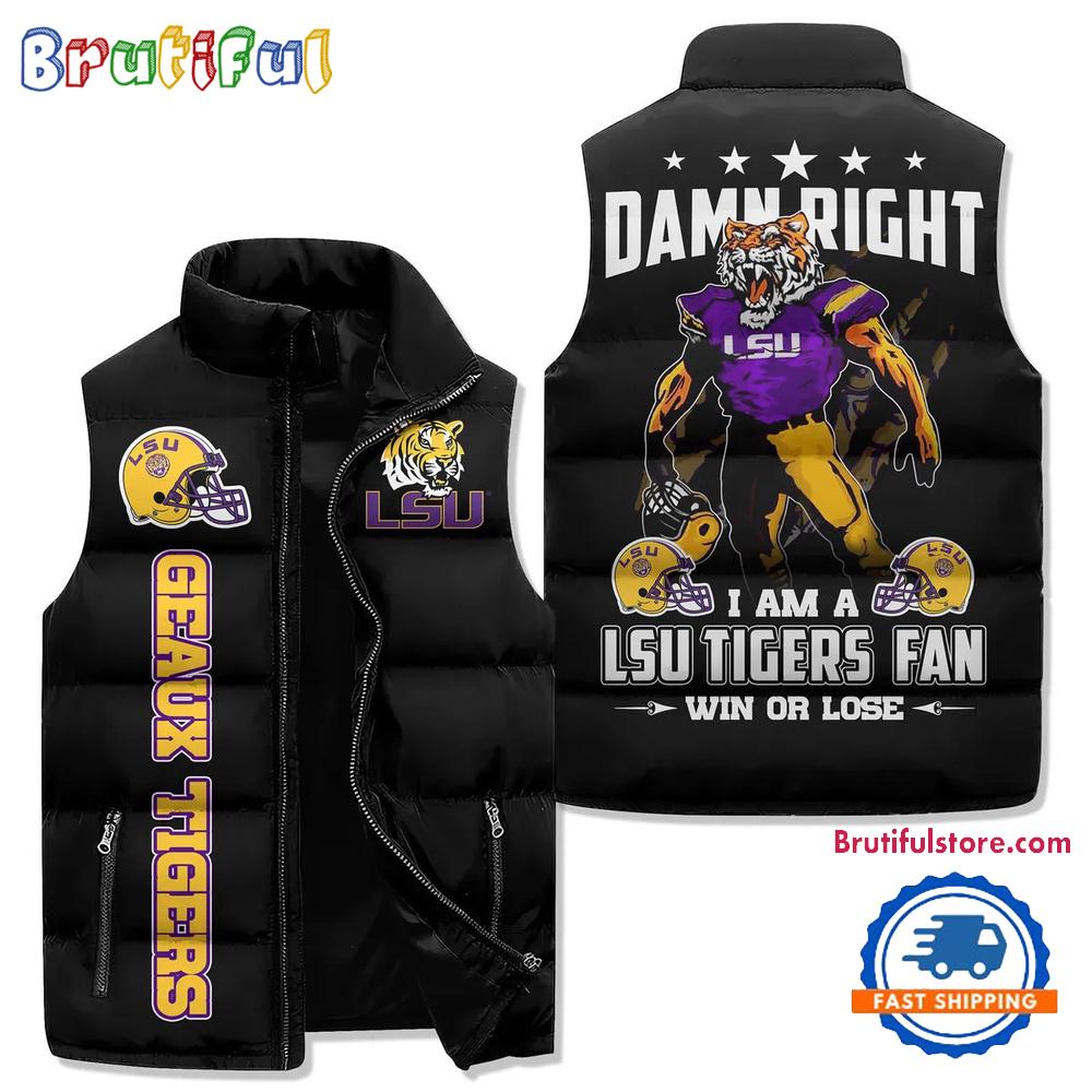 LSU Tigers Football Sporty Mascot Design Sleeveless Puffer Jacket