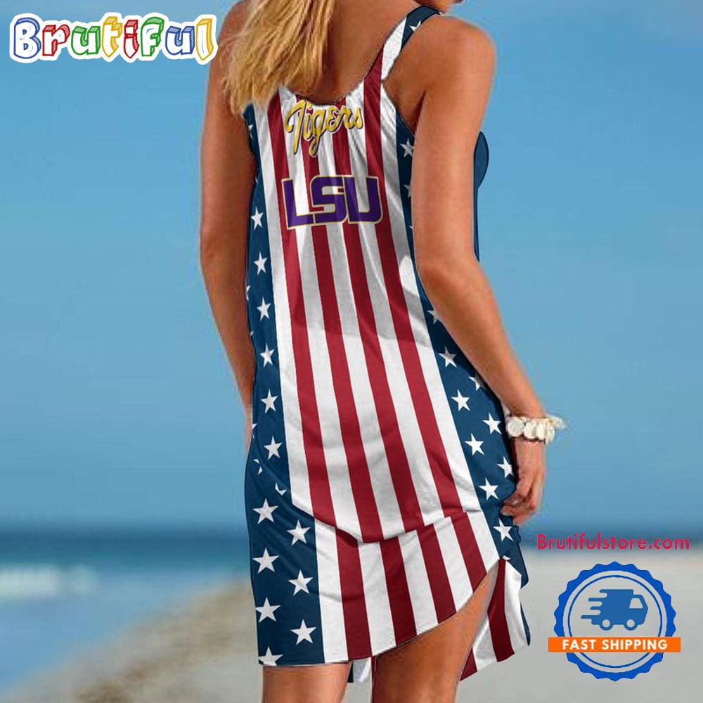 LSU Tigers In My Veins USA In My Heart Independence Day Women’s Summer Beach Sling Dress