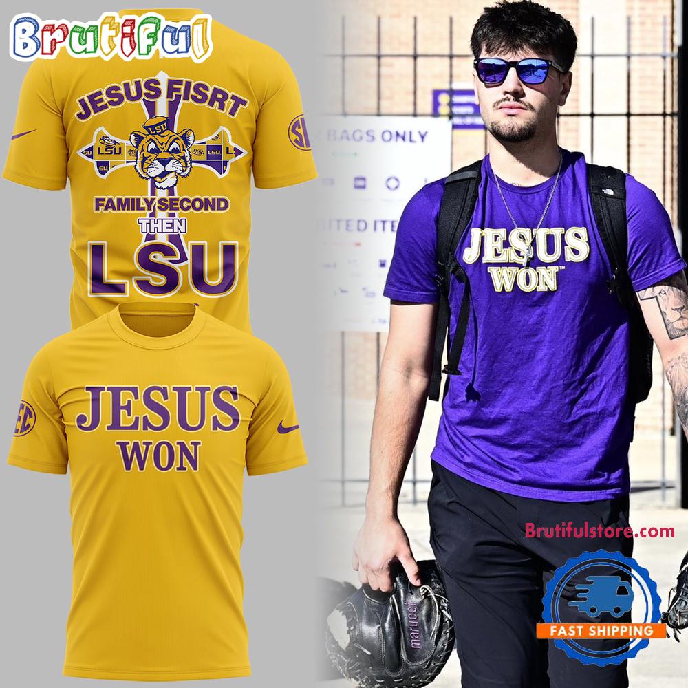 LSU Tigers JESUS WON Yellow Hoodie T-Shirt