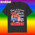 Mahomes Kelce Just a Woman Who Loves Red White Blue and Chiefs T Shirt