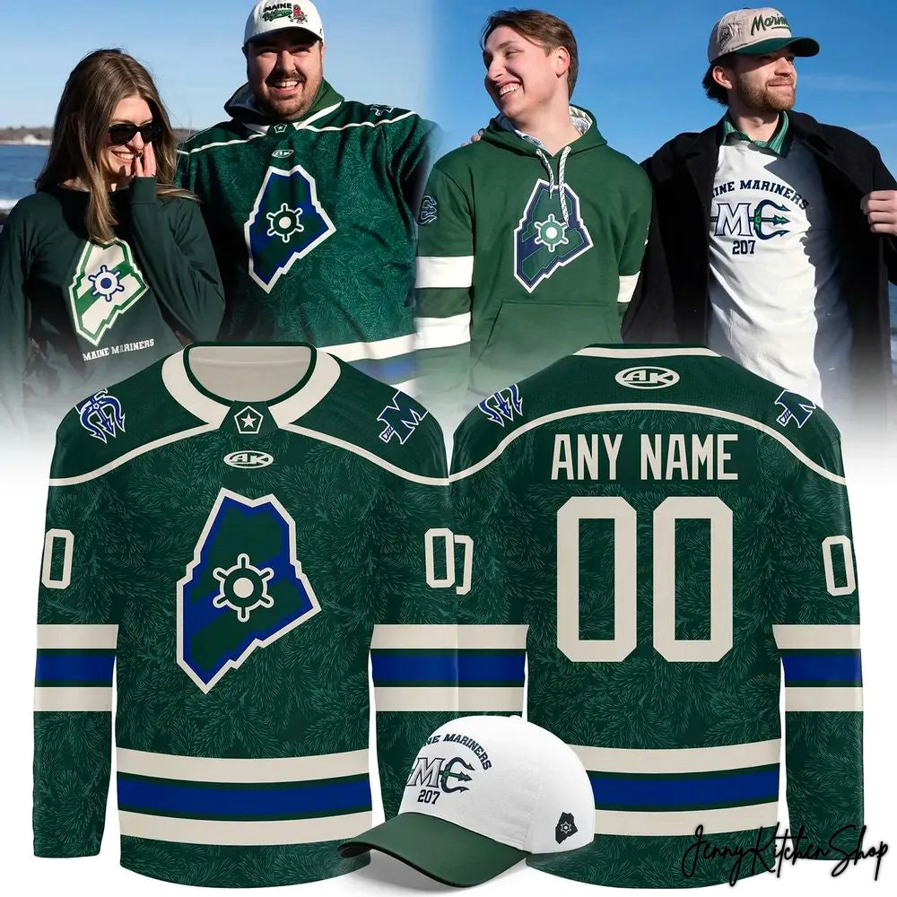 Maine Mariners State Outline Logo Green 2026 Hockey Jersey