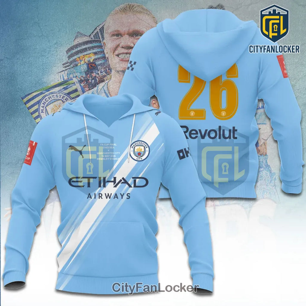 Manchester City Haaland 2026 FA Cup Final Sky Blue Hoodie