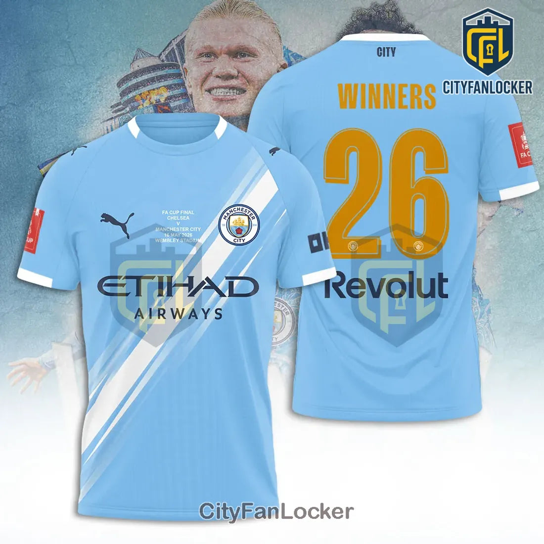 Manchester City Haaland 2026 FA Cup Final Sky Blue Hoodie