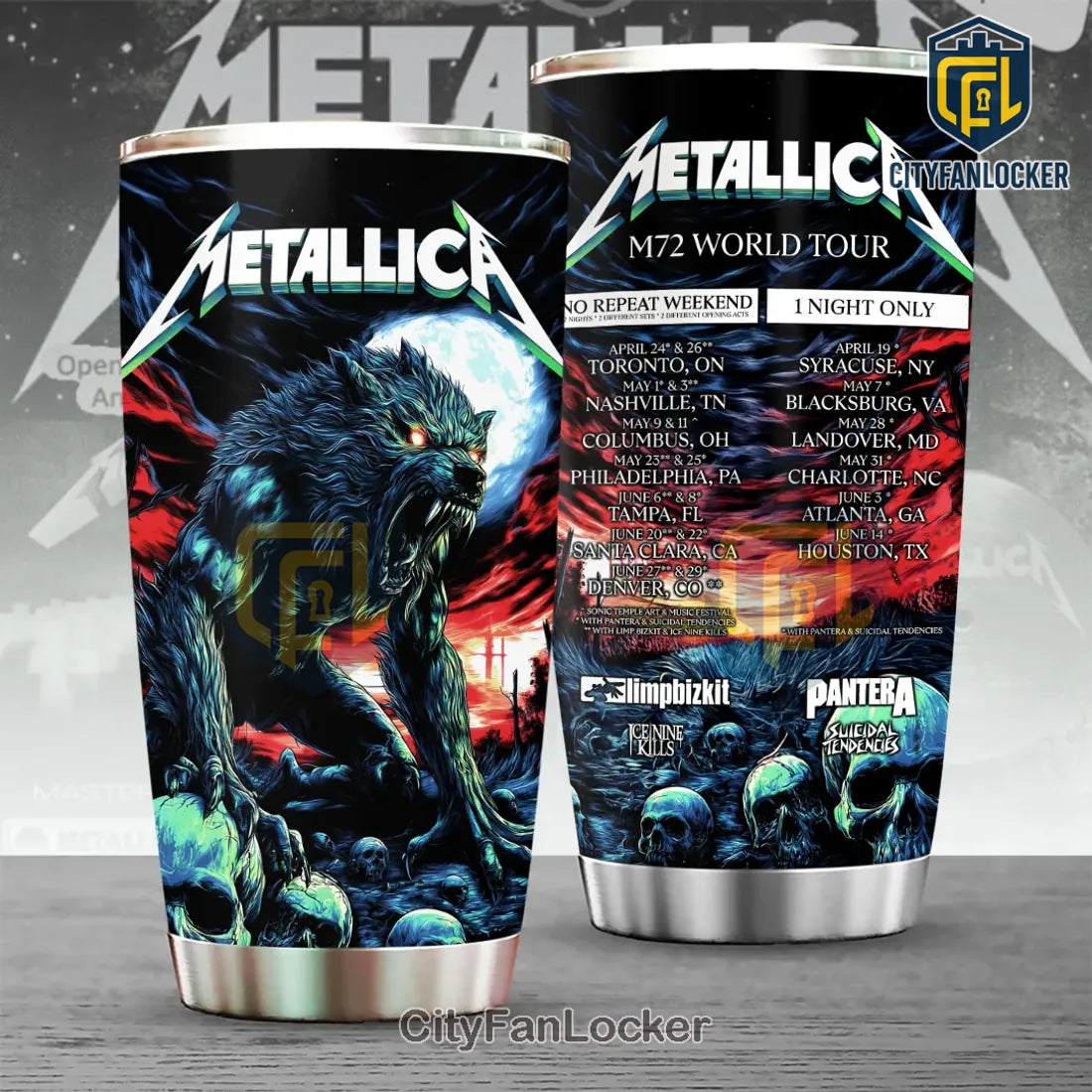 Metallica M72 World Tour 2026 Werewolf Skulls Tumbler