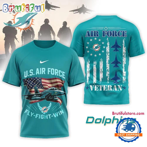 Miami Dolphins 2026 NFL Air Force Veteran Special New 3D Shirt
