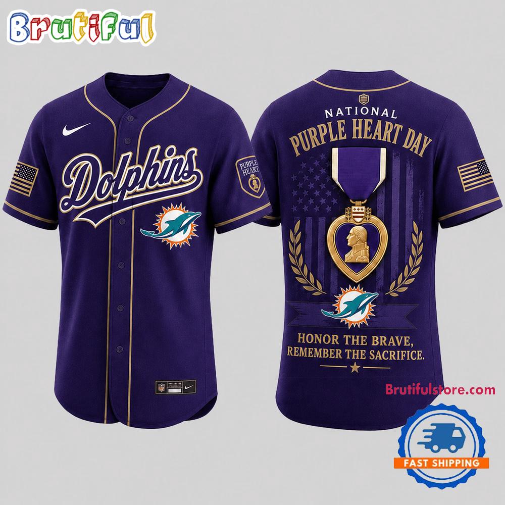 Miami Dolphins 2026 NFL Purple Heart Day Baseball Jersey Shirt