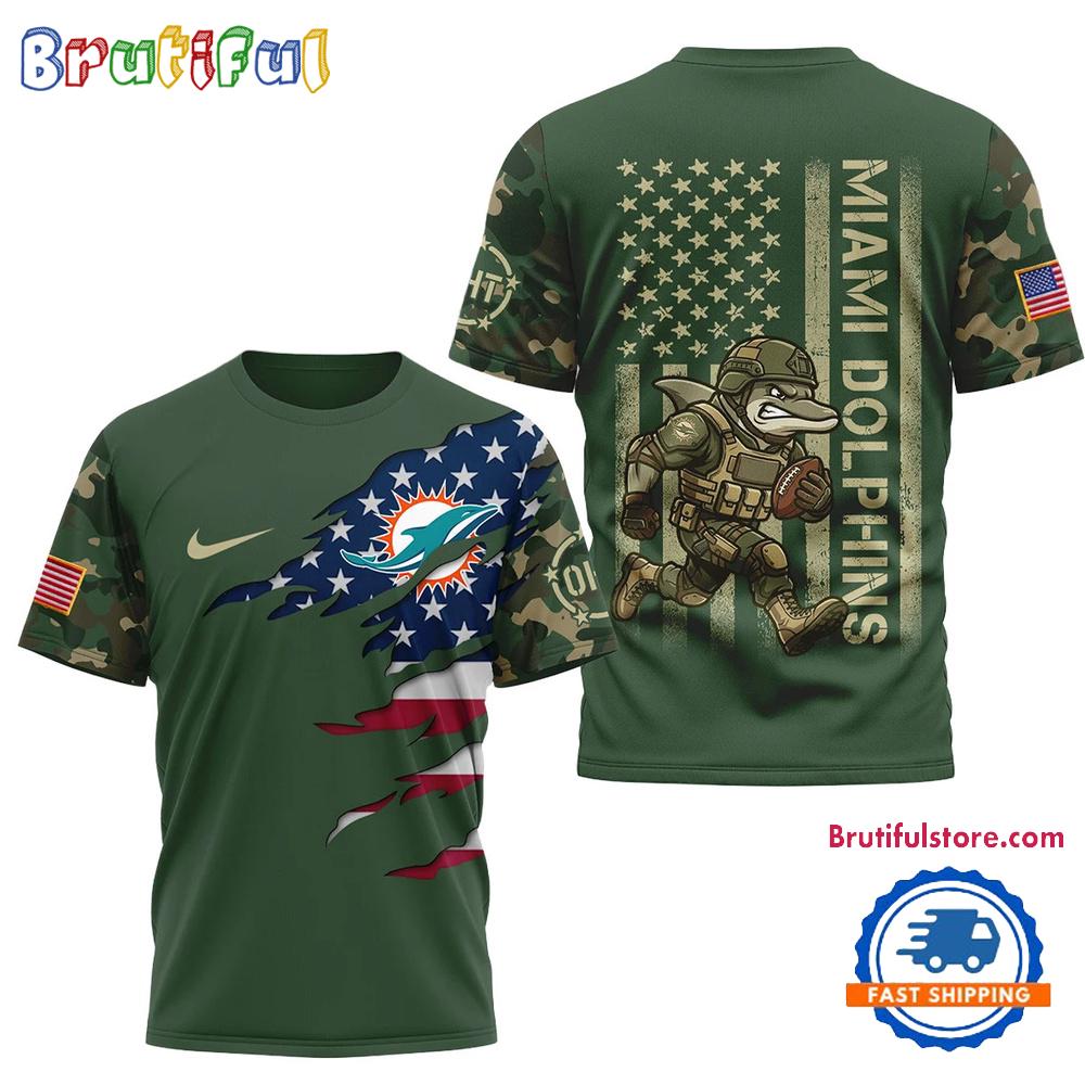 Miami Dolphins 2026 NFL Veteran Camo Mascot Football Limited 3D Shirt