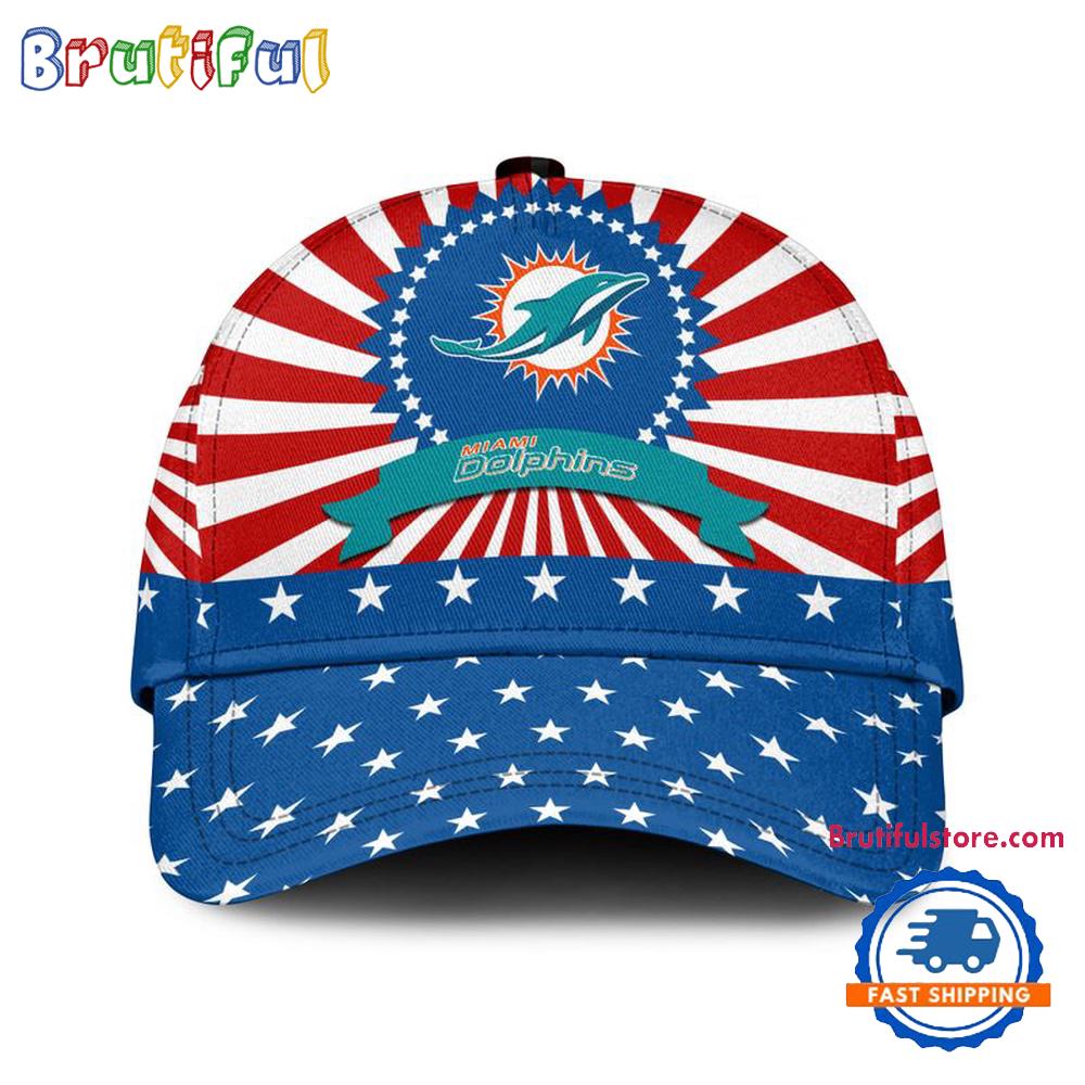 Miami Dolphins American Flag Pattern Independence Day Baseball Cap