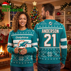 Miami Dolphins Custom Name And Number Christmas Sweater