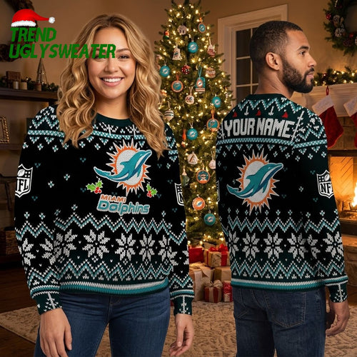 Miami Dolphins Custom Name Ugly Christmas Sweater