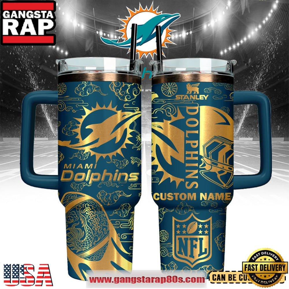 Miami Dolphins Custom Stanley Quencher Tumbler With Handle 40oz