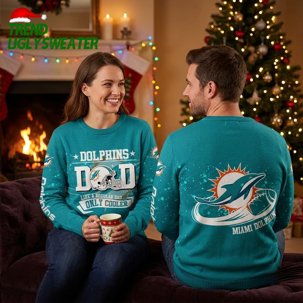 Miami Dolphins Dad Like A Regular Dad Only Cooler Ugly Christmas Sweater