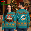 Miami Dolphins Golden Skull Santa Hat Ugly Christmas Sweater