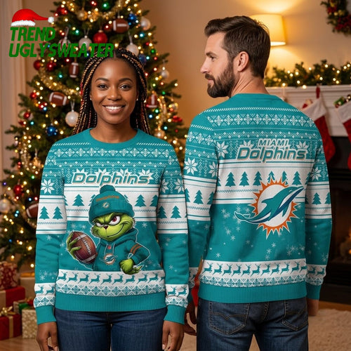 Miami Dolphins Grinch Football Player Ugly Christmas Sweater