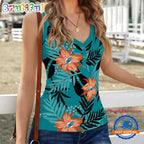 Miami Dolphins Hibiscus Pattern Women’s V-Neck Ribbed Tank Top
