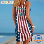 Miami Dolphins In My Veins USA In My Heart Independence Day Women’s Summer Beach Sling Dress