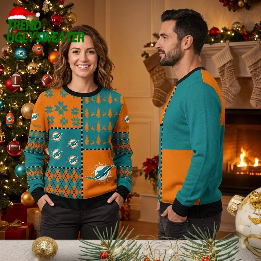 Miami Dolphins Logo Winter Pine Ugly Christmas Sweater