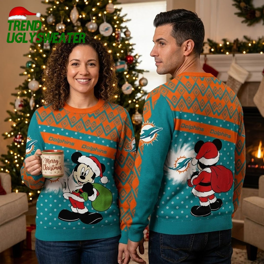 Miami Dolphins Mickey Mouse Christmas Sweater Ugly Christmas Sweater