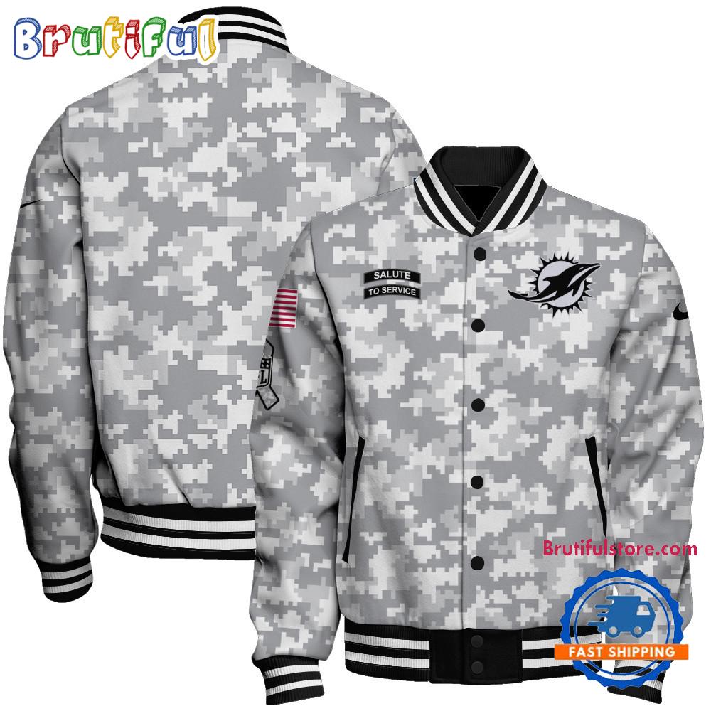 Miami Dolphins National Football League Arctic Camo Salute To Service Veterans Varsity Jacket