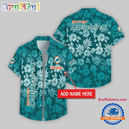 Miami Dolphins Night Flower Pattern Personalized Name Hawaii Shirt