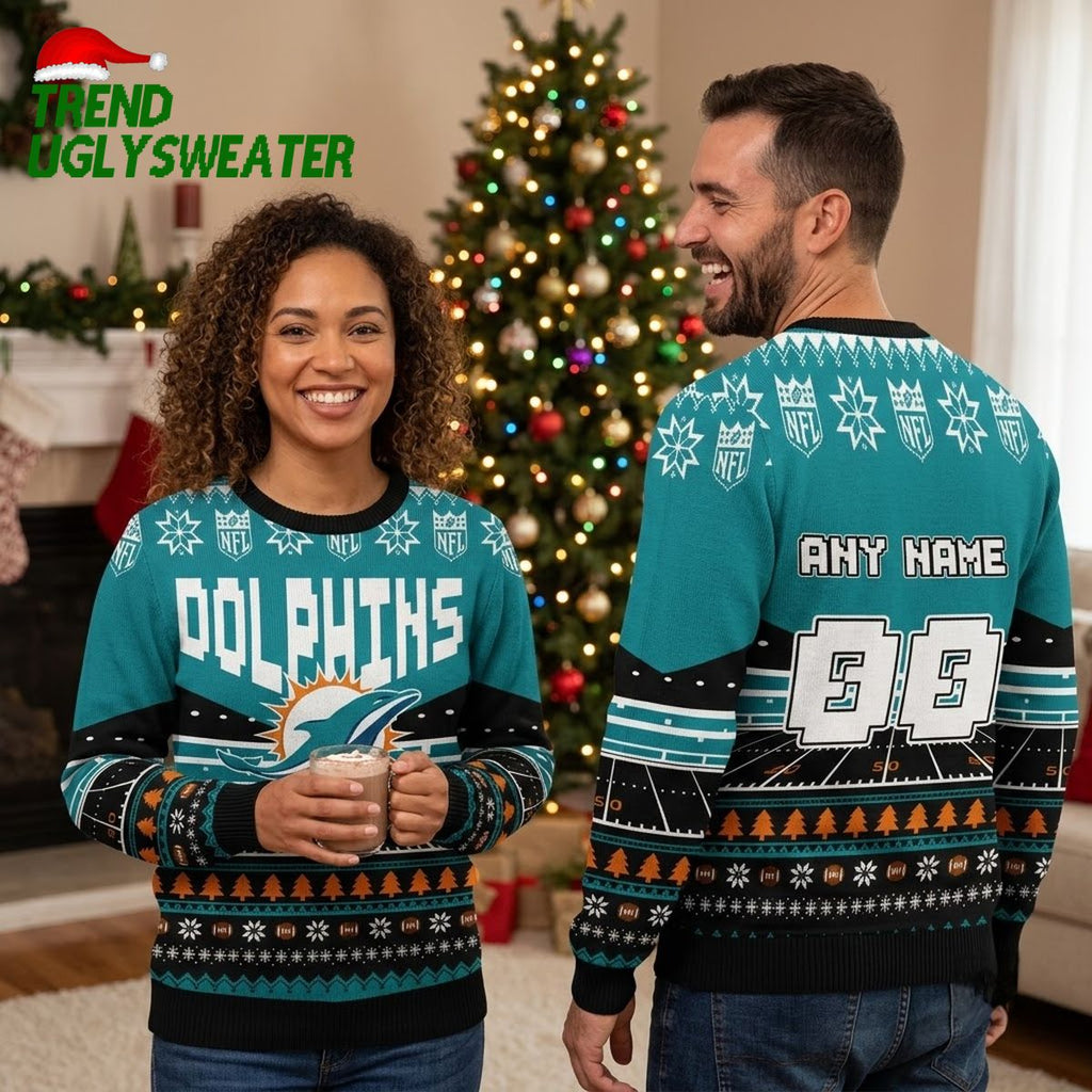 Miami Dolphins Rugby Stadium Graphic Ugly Christmas Sweater