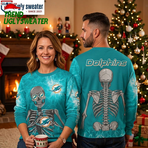 Miami Dolphins Skeleton Graphic Ugly Christmas Sweater
