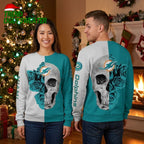 Miami Dolphins Skull With Blue Roses Ugly Christmas Sweater